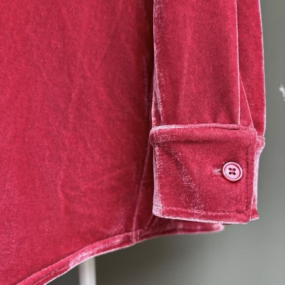 Soft Surroundings Velvet Boyfriend Tunic Button Up Shirt Garnet Red Cozy Luxe L - Picture 12 of 16